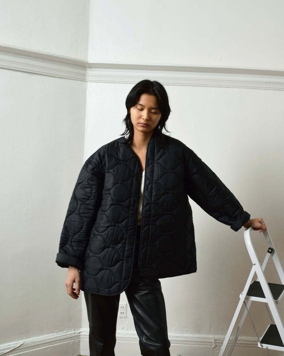 Vintage Black Liner Jacket Quilted Jacket - Etsy Israel