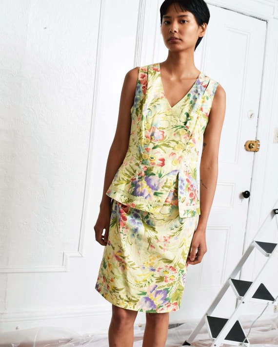 Vintage 1980s Floral Sheath Dress 80s Karen Alexan