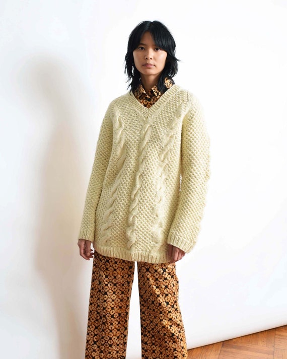 Vintage V Neck Cable Knit Sweater