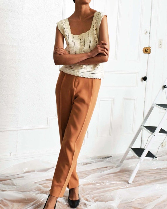 Vintage Tawny Crepe Trousers High Waist Pants 28