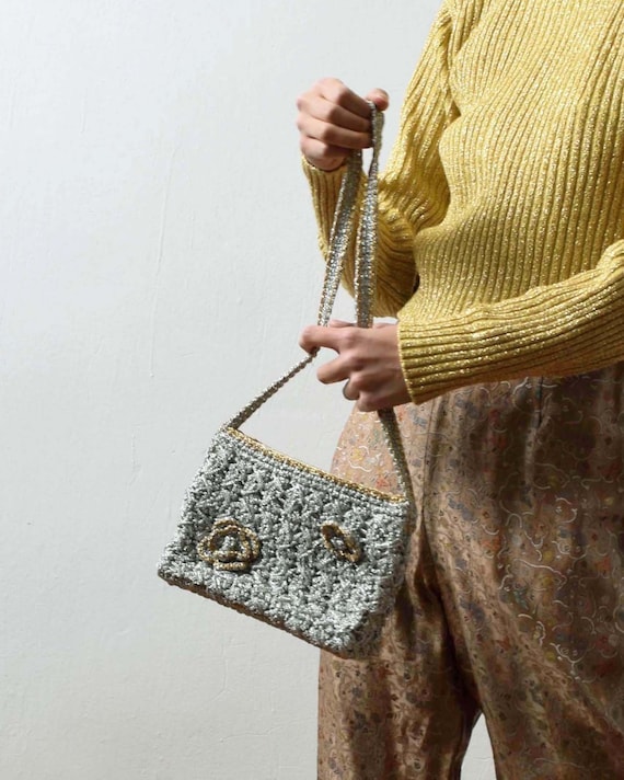 Vintage 1940s Metallic Crochet Purse
