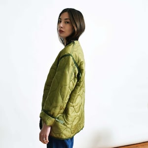 Army Green Liner Jacket Vintage Quilted Nylon Jacket Sportswear Normcore XS S M L XL image 6