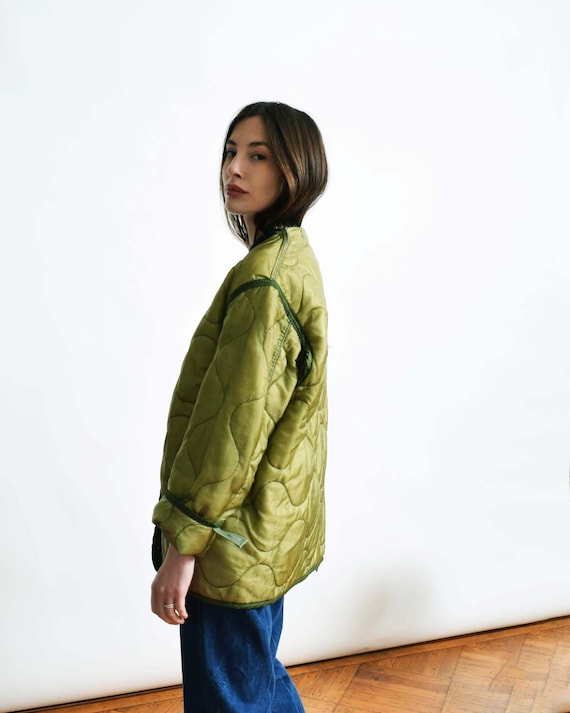 Army Green Liner Jacket Vintage Quilted Nylon Jac… - image 6