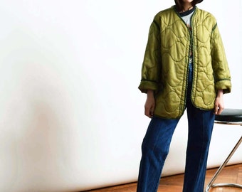 Army Green Liner Jacket Vintage Quilted Nylon Jacket Sportswear