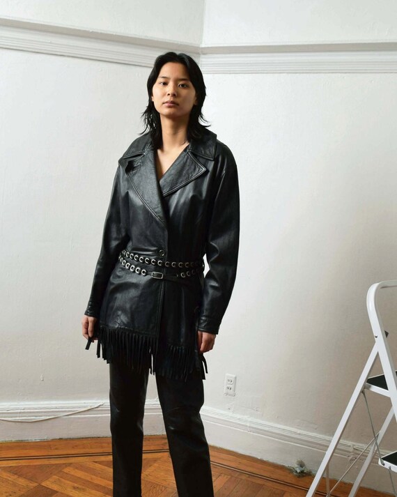 Vintage 1990s Claude Montana Fringed Leather Jacke