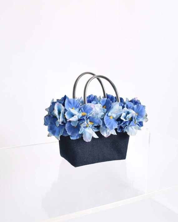 Vintage 90s Flower Basket Handbag 1990s Floral Sum