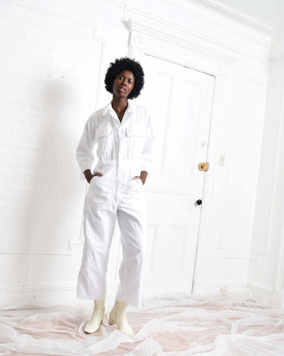 Vintage White Cotton Coveralls Boiler Suit Jumpsui