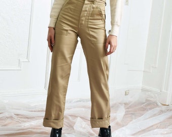 Vintage Khaki Utility Trousers High Waist Pants 24 XS S