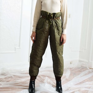 Vintage Quilted Liner Pants High Waist Insulated Pants XS S M