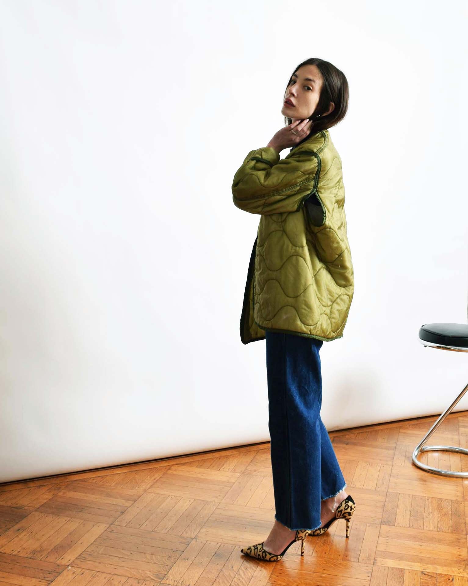 Army Green Liner Jacket Vintage Quilted 