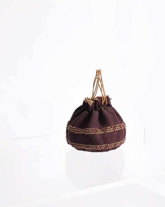 1930s Crochet Drawstring Pouch Purse with Tortoise