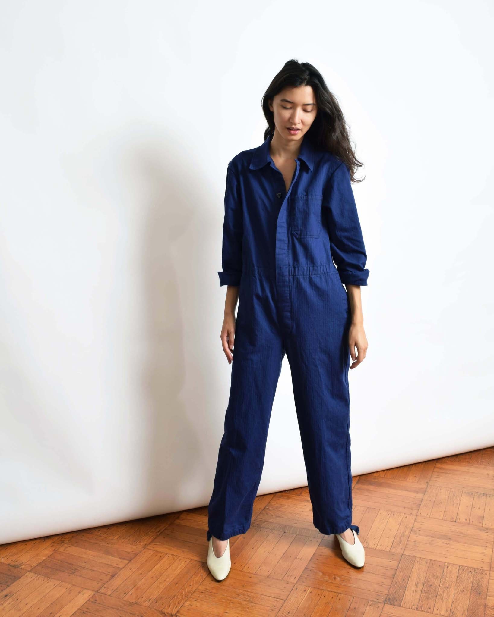 Vintage Blue Cotton Coveralls Boiler Suit Jumpsuit Onesie XS