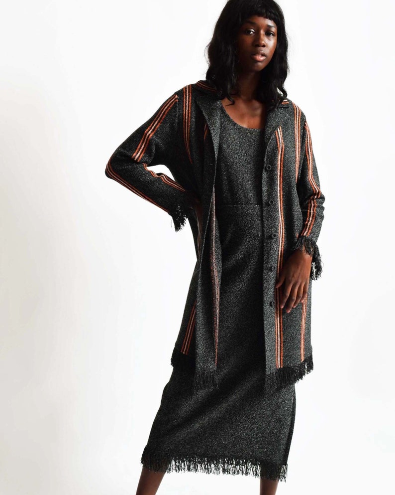 Vintage Charcoal Knit Dress Set Etsy