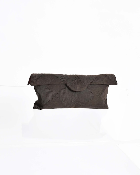 Vintage 1940s Corde Brown Clutch Purse 40s Fabric