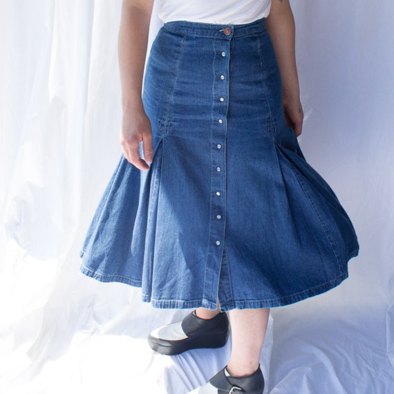 Vintage denim midi skirt, Denim Skirt, A-line Deni