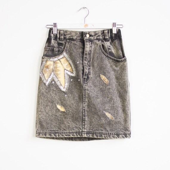 black acid wash denim skirt