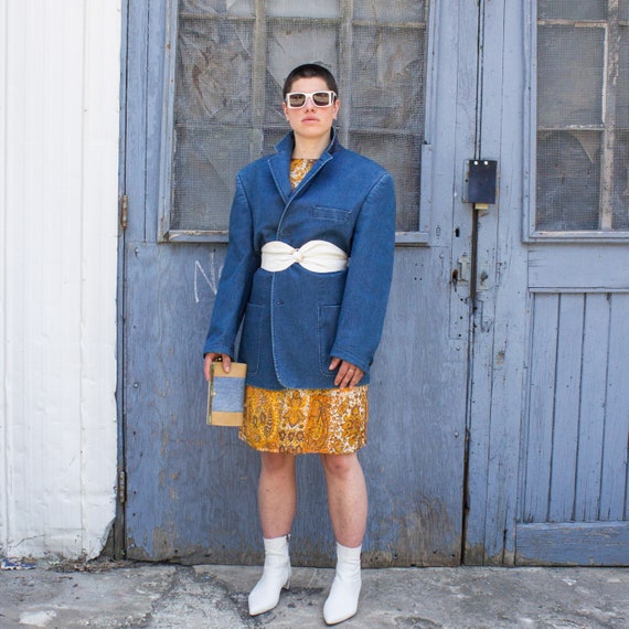 vintage denim blazer, men vintage blazer, large me