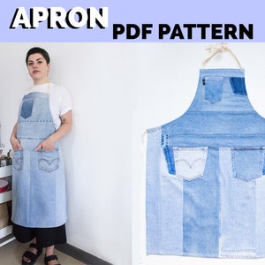 Apron pattern, apron digital pattern, PDF downloadable pattern, Personal license, Upcycled denim apron, apron diy, how to make an apron, image 6