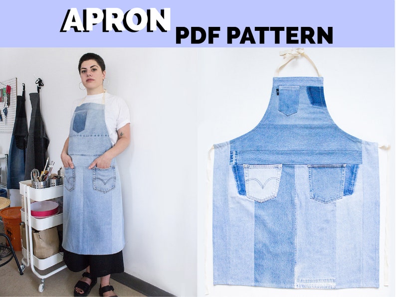 Apron pattern, apron digital pattern, PDF downloadable pattern, Personal license, Upcycled denim apron, apron diy, how to make an apron, image 6