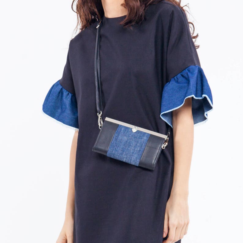 Black linen and upcycled denim t-shirt dress