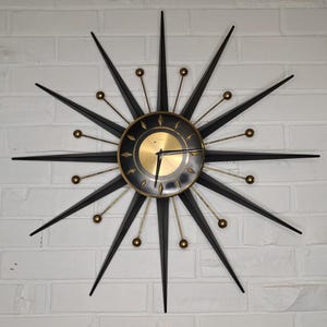 Vintage Welby Starburst Clock 25" - Black and Brass Sunburst
