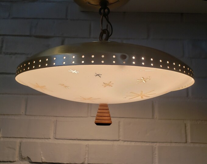 Vintage Starburst Glass Flying Saucer Light Fixture Free Etsy