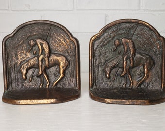 Vintage Bookends - "The Last Trail" Indian/Native American Image - Free Shipping to Lower 48!