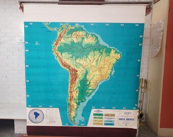 Pull Down School Map of South America - Great Vintage Graphics! - Free Shipping to the Lower 48!