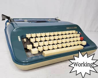 Sweet Blue "Achiever" Hip & Retro Sears Working Typewriter by Underwood-Olivetti, w/Case!  Free Shipping to Lower 48!