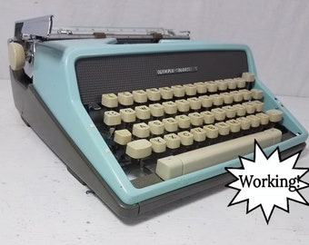 Beautiful Robin's Egg Blue Olympia Working Typewriter w/Case & Key!  Free Shipping to the Lower 48!