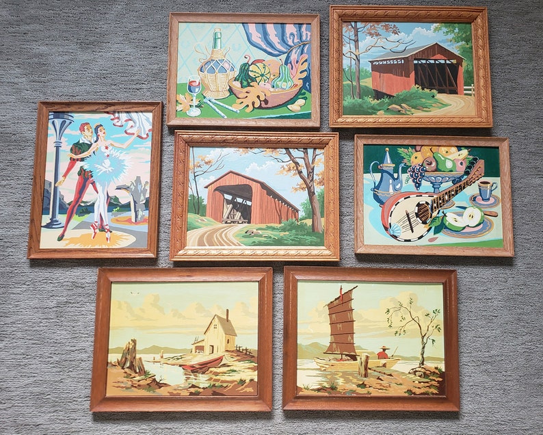 7 Vintage Paint by Number Paintings Framed & Ready to Hang Etsy