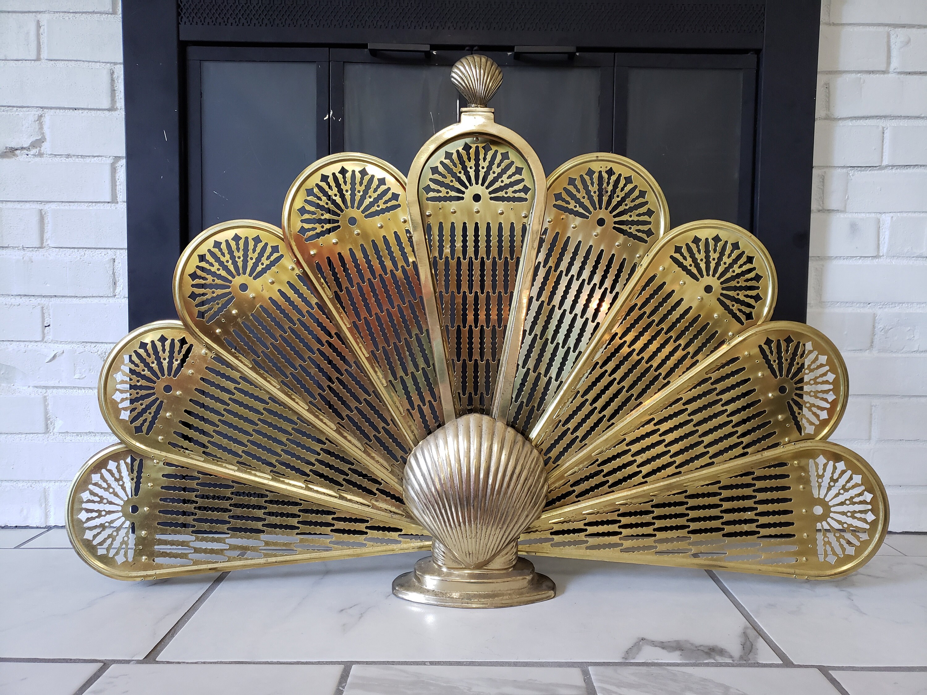 Vintage Brass Peacock Fireplace Fan With Seashell Free Shipping to the  Lower 48 - Etsy
