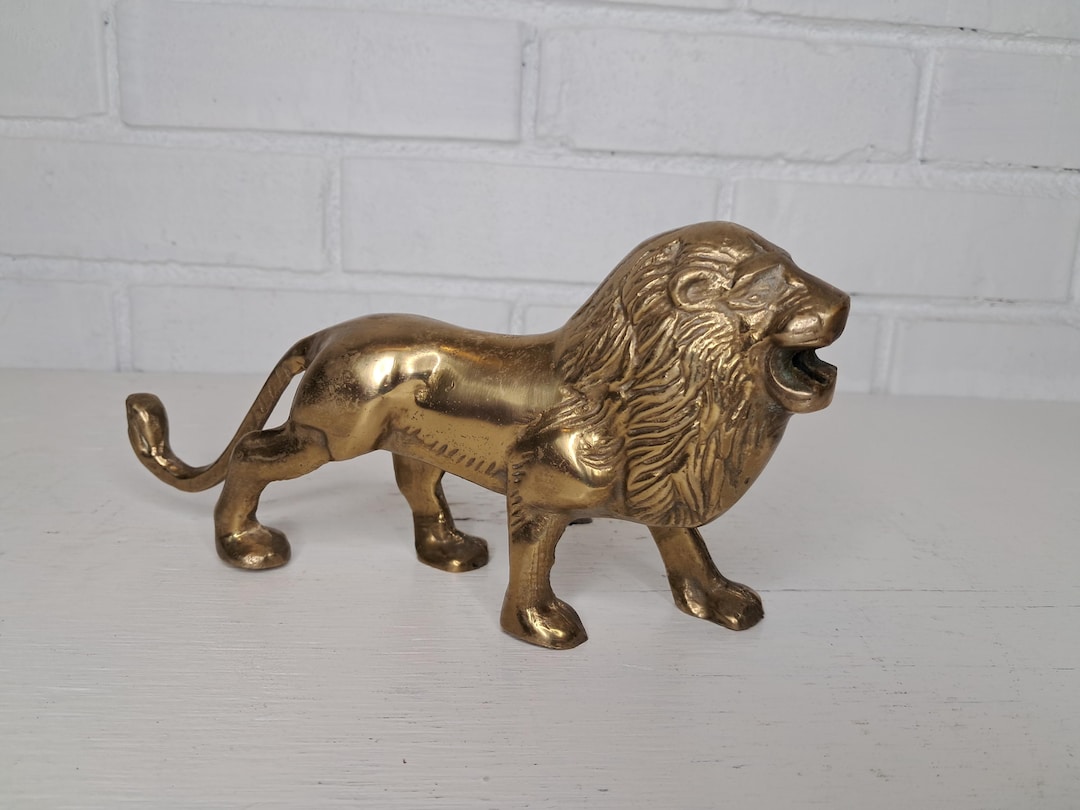Vintage Solid Brass Lion Figure - Eclectic Boho Decor - Etsy