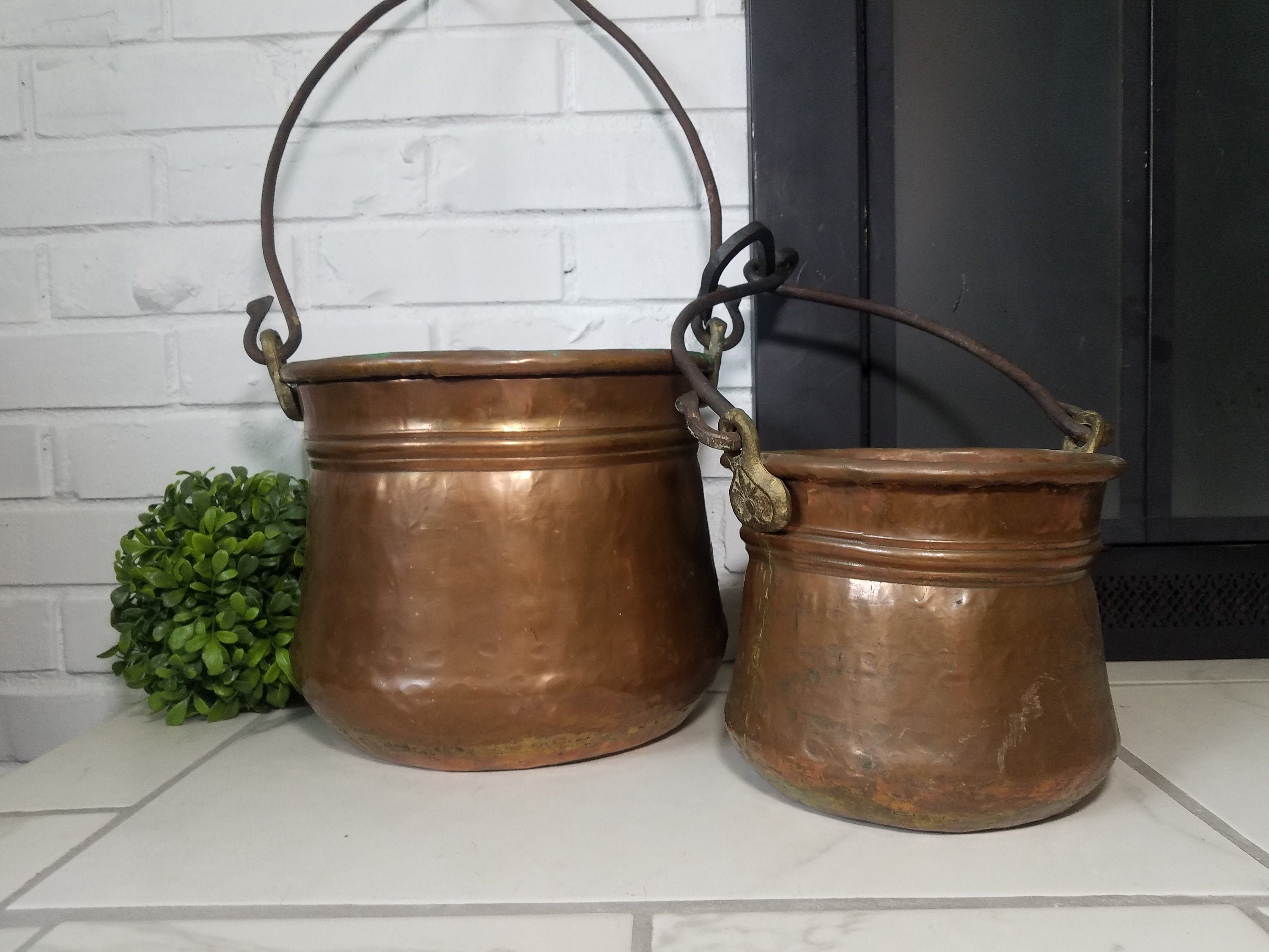Antique Copper Candy Kettle Cauldron Pot Dovetailed Handled