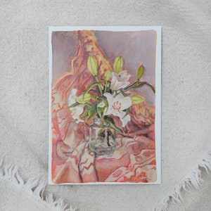 Lillies | still life painting flower postcard | recycled paper