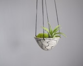 Hanging air plant holder, black and white hanging planter pottery