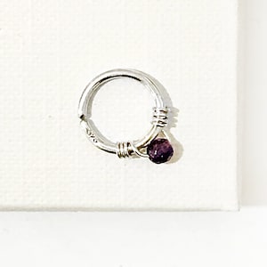 Anillo de tabique con cuentas, elija piedra preciosa, elija calibre - diámetro, aro de anillo de nariz con cuentas, anillo de nariz de plata esterlina, anillo de perforación de la nariz
