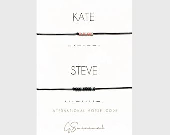 Morse Code Bracelets - Set of 2 Personalized Couple Bracelets - Custom Partners Name Bracelets - Gift for Couple His and Hers - Adjustable
