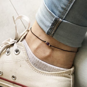 Amethyst Anklet Bracelet, Dainty Anklet Bracelet, Summer Beach Anklet,Crystals Anklet Bracelet, String Ankle Bracelet,Minimal Ankle Bracelet