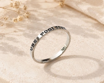 Custom  Sterling Silver Stacking Ring with Positive Quotes - Hidden Message Band.