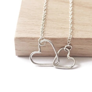 Interlocking Heart Necklace, Interlink Necklace, Sterling Silver Heart Necklace, Interlocked Hearts, Two Heart Necklace, Family Necklace