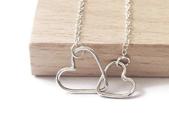 Interlocking Heart Necklace, Interlink Necklace, Sterling Silver Heart Necklace, Interlocked Hearts, Two Heart Necklace, Family Necklace