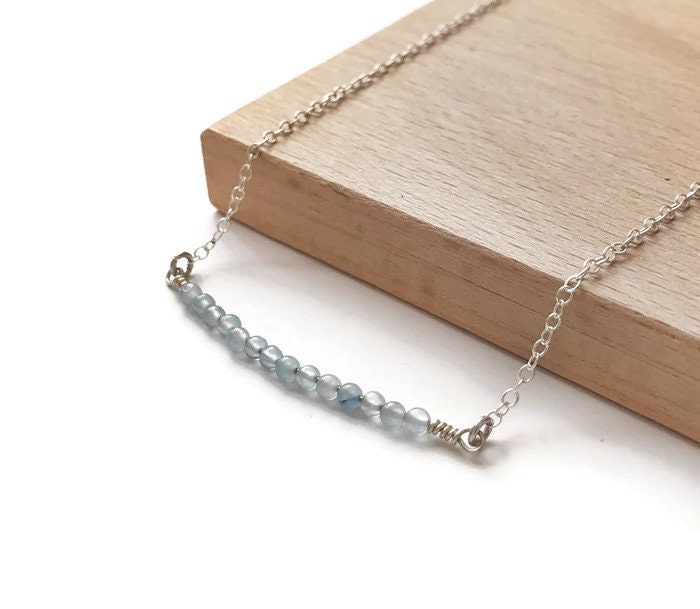 Aqua Jade Bar Necklace Sterling Silver Healing Crystal Etsy