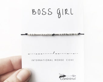 Boss Girl Morse Code Bracelet, Sterling Silver Bracelet, Best Friend Gift, Birthday Gift for Her, Friendship Gift, Empowering Gift,Girl Boss