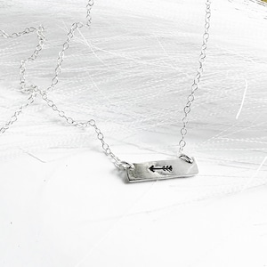 Sterling Silver Arrow Necklace - Personalized Delicate Bar Necklace - Initial Tag Minimal Jewelry - Custom Name Tag Gift for Women