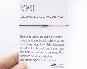 Hematite Bracelet, 3mm Silver Hematite Beads Gemstone Bracelet, Red String Bracelet, Protection Minimalist Bracelet for Women, Gift For Her