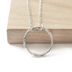 Open Circle Necklace, Karma Necklace, Sterling Silver Circle Necklace, Eternity Necklace, Silver Circle Pendant, Hammered Circle Necklace