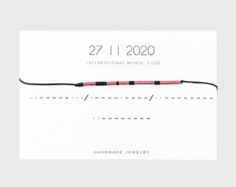 Custom Date Morse Code Bracelet - Couples Bracelet - Anniversary Gift for Him or Her - Valentine&#39;s Day Gift - Personalised Partner Jewelry