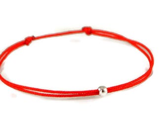 Sterling Silver Bead Bracelet, Red Bracelet, Simple Thin Bracelet, Gift For Men For Women, Friendship Bracelet, Colorful String Bracelet