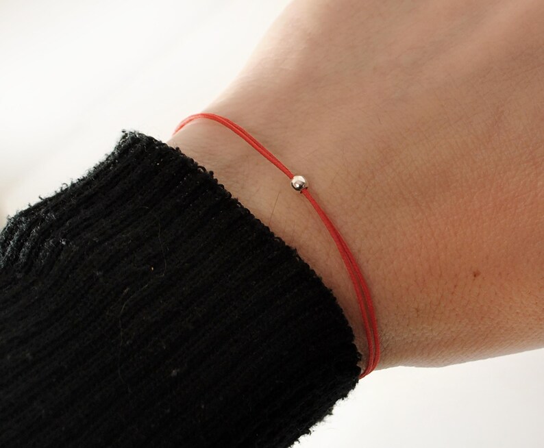 Red String of Fate Matching Couple Bracelets Sterling Silver Long